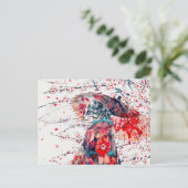 花威厳のあるの中のさくらんぼ猫 ポストカード (スタンド正面)