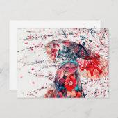 花威厳のあるの中のさくらんぼ猫 ポストカード (正面/裏面)