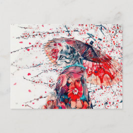 花威厳のあるの中のさくらんぼ猫 ポストカード