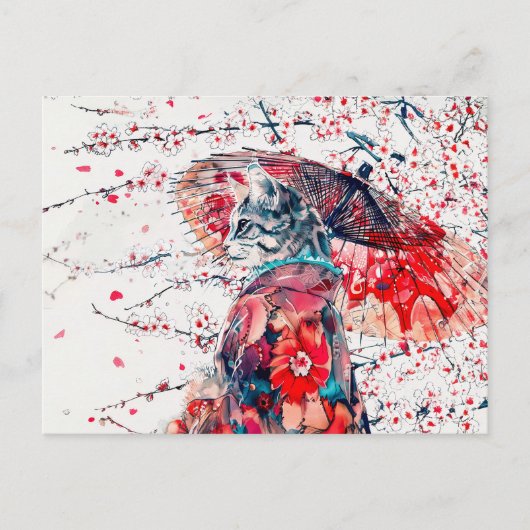 花威厳のあるの中のさくらんぼ猫 ポストカード (正面)