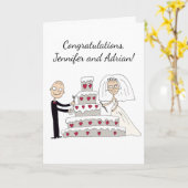 花婿がケーキを結婚切った。祝 カード (黄色い花)