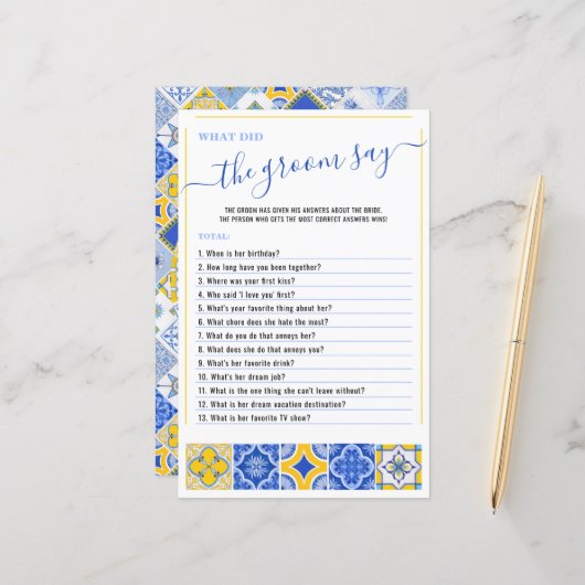 花婿がブルータイルと言ったことブライダルシャワーゲーム (正面/裏面インサイチュ)