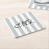 花婿さん色クリック付けのストライプ スクエアペーパーコースター (アングル)