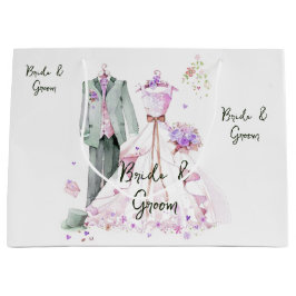 花婿と花嫁のウェディングドレスとスーツ ラージペーパーバッグ