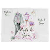 花婿と花嫁のウェディングドレスとスーツ ラージペーパーバッグ (裏面)