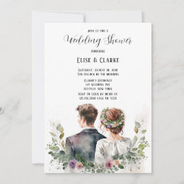 花婿と花嫁の植物の花のウェディングシャワー 招待状