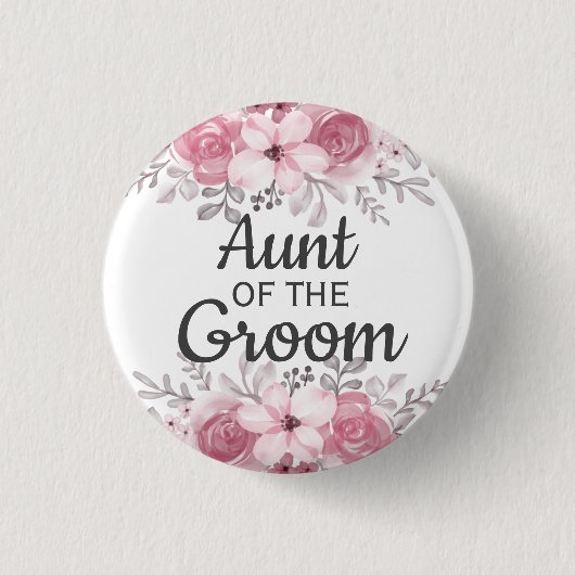 花婿のピンクの花の叔母ボタン 缶バッジ (正面)
