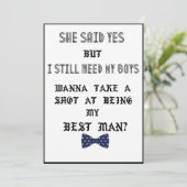 花婿の介添え人またはベストマンへのプロポーズ ウェディング招待状 招待状 (スタンド正面)