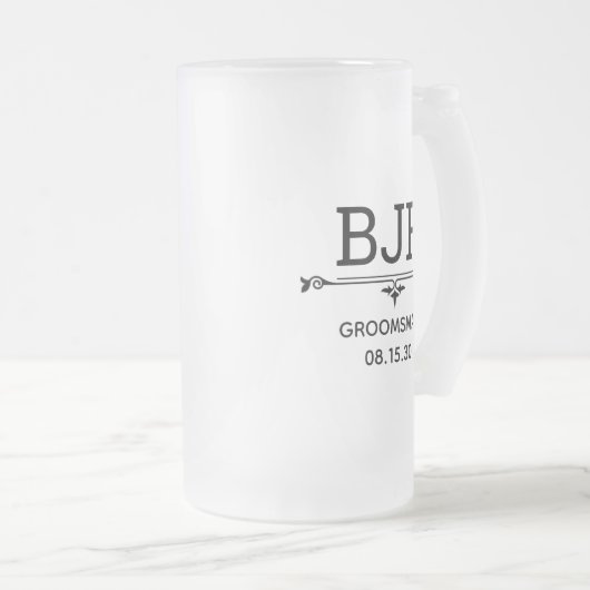 花婿の介添人イニシャル フロストグラスビールジョッキ (正面右)
