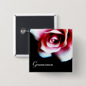 花婿の付添人のピンクのバラI.D。 ボタン 缶バッジ (正面&裏面)
