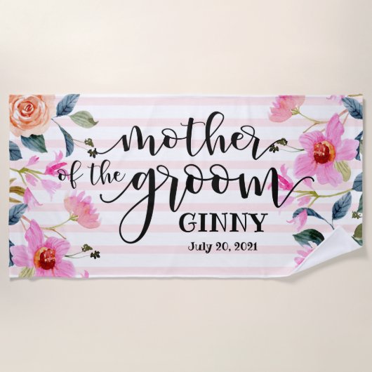 花婿の母のためのパーソナライズされたウェディング ビーチタオル (正面)