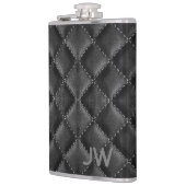 花婿の男の子の刻印入りモノグラム ブラックレザー フラスク (左)