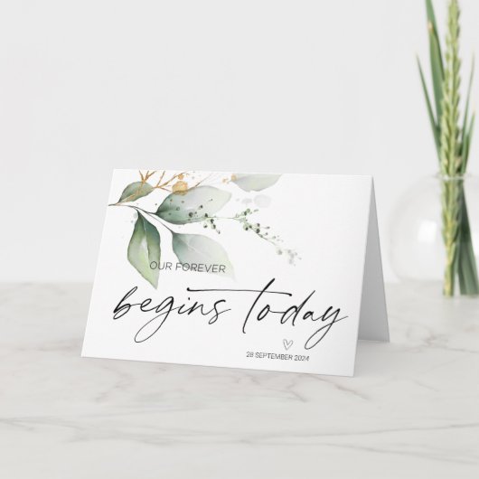 花婿の結婚式の日花嫁が私たちの永遠に今日から始まる カード (正面)