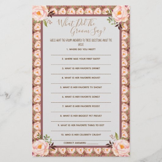 花婿は何て言った？ ブライダルシャワー ゲーム カード (正面)