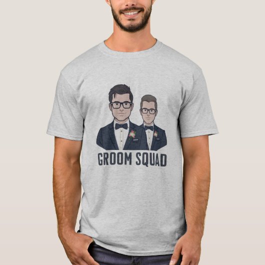 花婿チーム - カートゥーン花婿Tシャツ Tシャツ (正面)