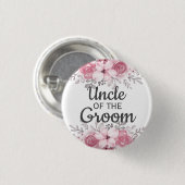 花婿ボタンのピンクの花の叔父 缶バッジ (正面&裏面)