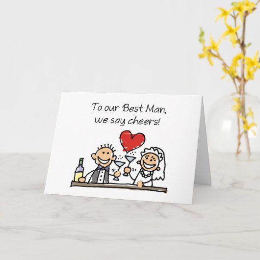 花婿介添人ありがとう結婚のステックフィギュア カード (黄色い花)