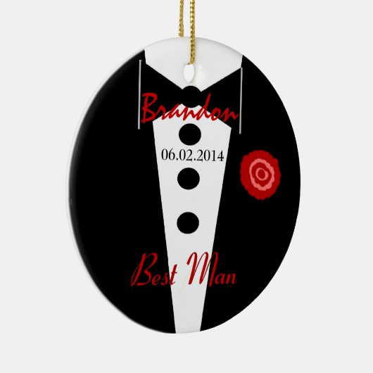 花婿介添人の結婚式の引き出物の名前をカスタムするのタキシード セラミックオーナメント (右)