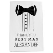 花婿介添人の黒いちょうネクタイのタキシードのワイシャツありがとう ミディアムペーパーバッグ (正面)