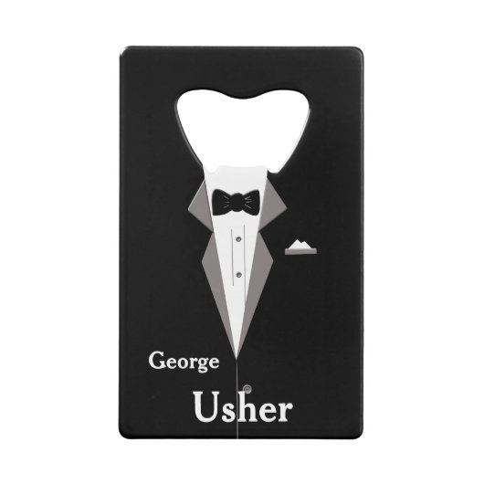 花婿介添人または案内係または新郎の栓抜きを個人化して下さい クレジットカード栓抜き (正面)