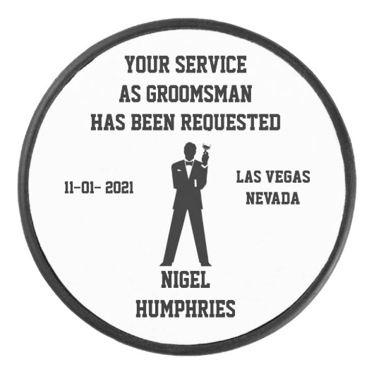 花婿介添人または花婿の付添人のアイスホッケー用パックの招待 アイスホッケーパック (正面)