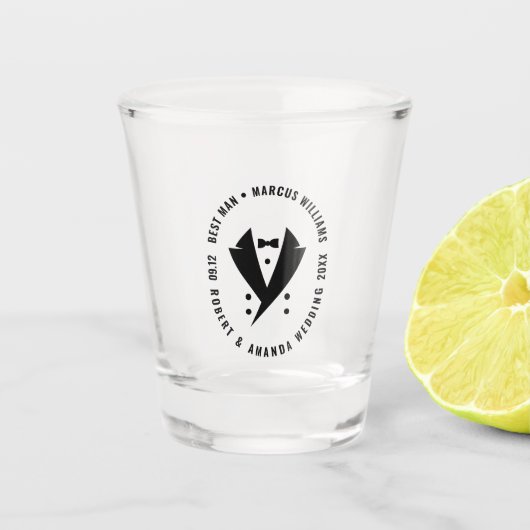 花婿介添人エレガントツキシド結婚ズ ショットグラス (正面)