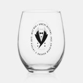 花婿介添人エレガントツキシド結婚ズ ステムなしワイングラス (裏面)