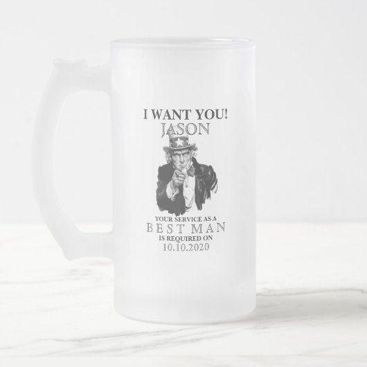 花婿介添人グルームスマン·プロポーズアンクル·サム·アイ·ワン·ユー フロストグラスビールジョッキ (左)