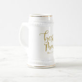 花婿介添人スタイリッシュ金ゴールドスクリ結婚プト名 ビールジョッキ (正面左)