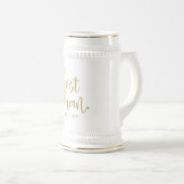 花婿介添人スタイリッシュ金ゴールドスクリ結婚プト名 ビールジョッキ (正面右)