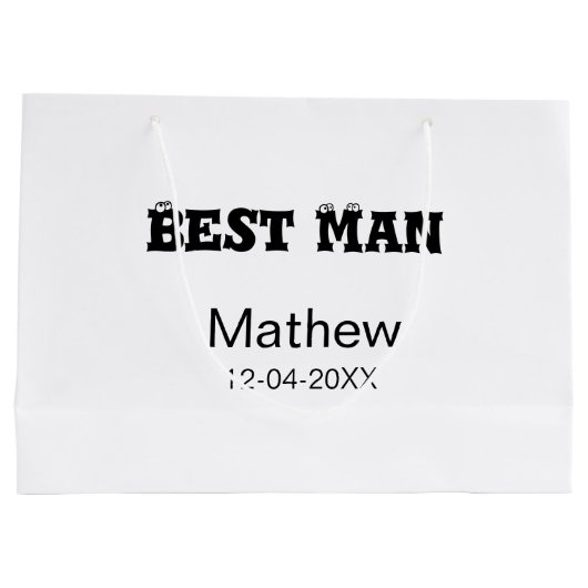 花婿介添人バチュラーパーティ追加名シンプル付き日付sdon ラージペーパーバッグ (裏面)