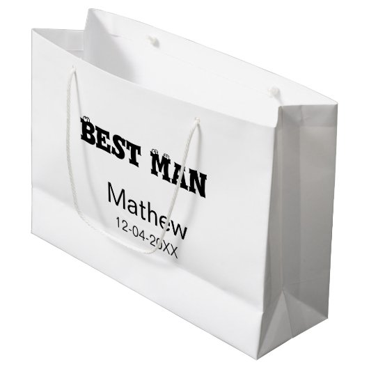 花婿介添人バチュラーパーティ追加名シンプル付き日付sdon ラージペーパーバッグ (正面アングル)