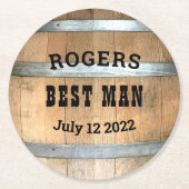 花婿介添人パーソナライズされたウイスキー樽 ラウンドペーパーコースター (正面)
