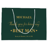 花婿介添人パーソナライズされたエメラルドグリーンサンキューユー ラージペーパーバッグ (裏面)