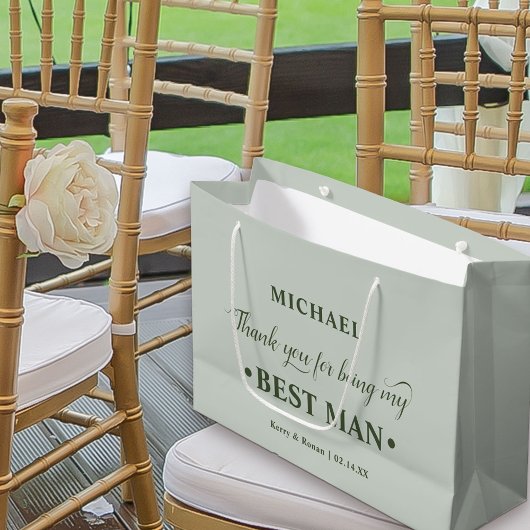 花婿介添人パーソナライズされたグリーンサンキューユー ラージペーパーバッグ