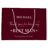 花婿介添人パーソナライズされたブルゴーニュありがとう ラージペーパーバッグ (裏面)