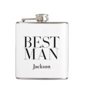 花婿介添人パーソナライズされたホワイトブラックモダンシンプル フラスク (正面)