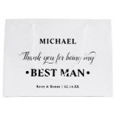 花婿介添人パーソナライズされた白黒ありがとう ラージペーパーバッグ (正面)