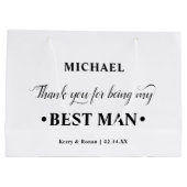 花婿介添人パーソナライズされた白黒ありがとう ラージペーパーバッグ (裏面)