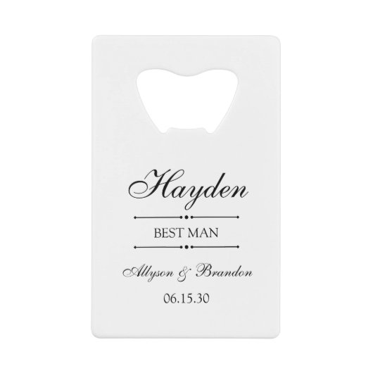 花婿介添人パーソナライズされた クレジットカード栓抜き (正面)