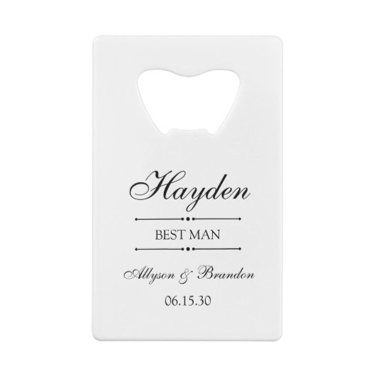 花婿介添人パーソナライズされた クレジットカード栓抜き (裏面)