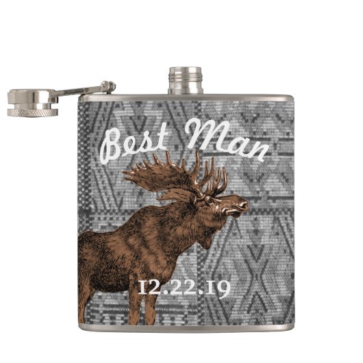 花婿介添人フラスコヴィンテージムース部族模様 フラスク (オープン)