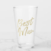 花婿介添人モダン金ゴールドブラシスクリプトタイポグラフィビール タンブラーグラス (正面)