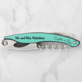 花婿介添人ライトターコイズ結婚のコルクねじ ソムリエナイフ (正面)