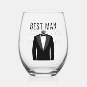 花婿介添人名ブラック結婚タキシードの日付 ステムなしワイングラス (正面)