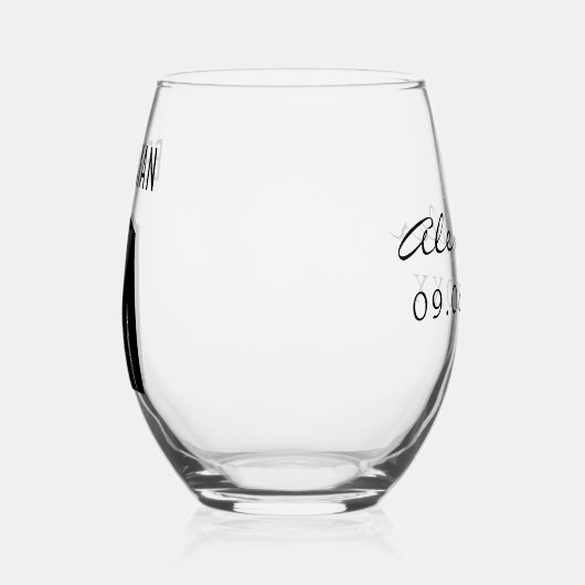 花婿介添人名ブラック結婚タキシードの日付 ステムなしワイングラス (左)