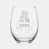 花婿介添人名Top Hat結婚の日付 ステムなしワイングラス (裏面)