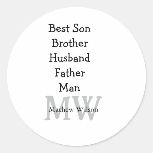 花婿介添人息子の夫パパ引用文追加の名前文字 ラウンドシール (正面)