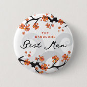 花婿介添人熱帯の花結婚の名前タグ 缶バッジ (正面)