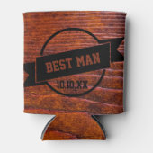 花婿介添人素朴の結婚木目写真 缶クーラー (正面)